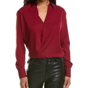 rag & bone Payton Collar Blouse Burgundy Red NEW NWT L Large Shirt Top
